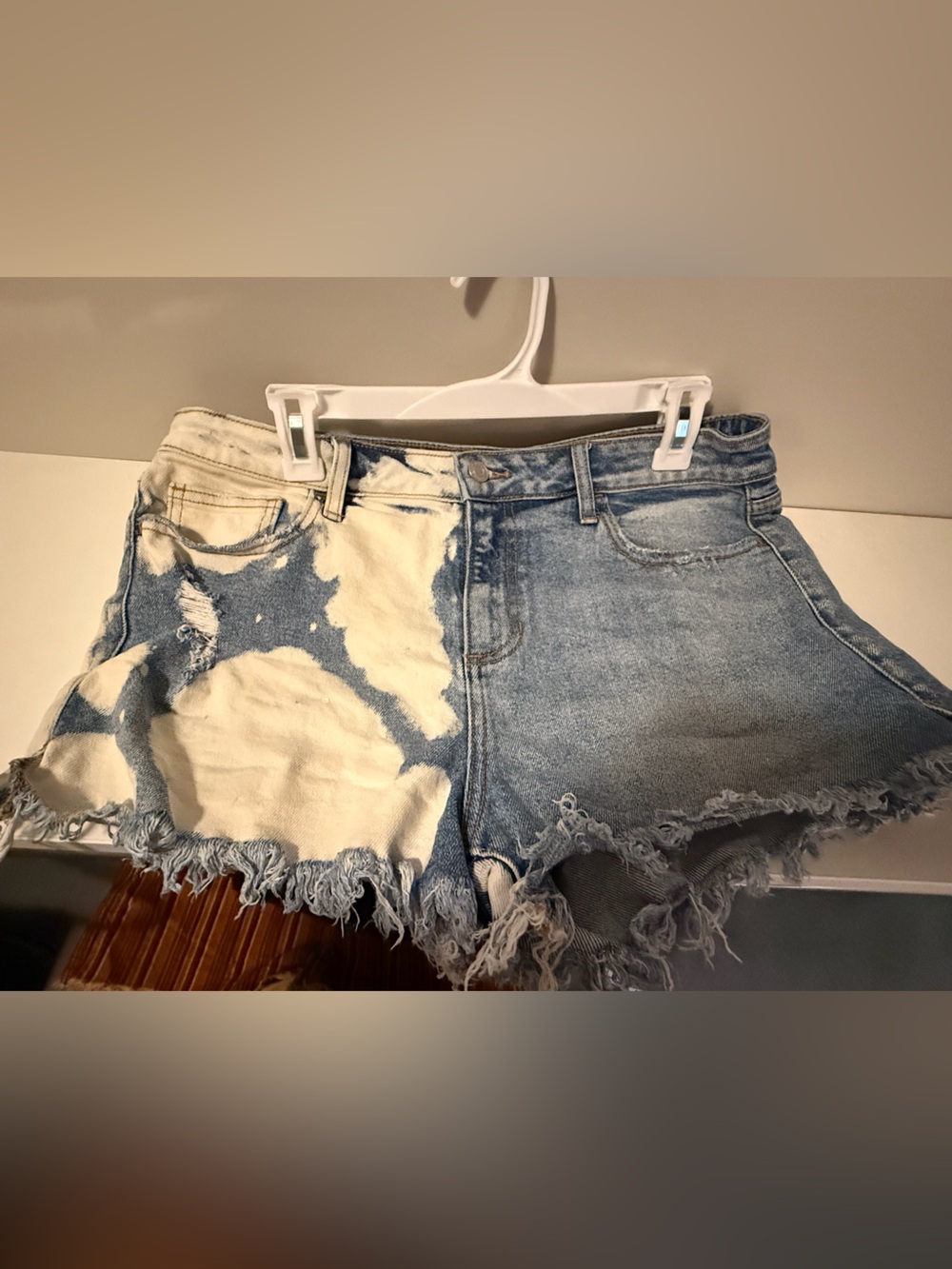 Cello Bleached Two-Tone Distressed Denim Shorts - Blue/White